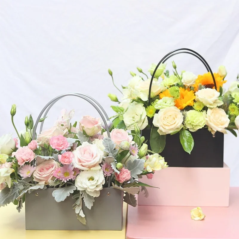 Florist Supply Buckets - 1 ชิ้นกล่องกระดาษลายดอกไม้ถังพีวีซีร้านดอกไม้ของขวัญ 22x11x10 ซม.ตกแต่งบ้านงานปาร์ตี้วันเกิดอุปกรณ์ตกแต่งถุงกระดาษสำหรับของขวัญ