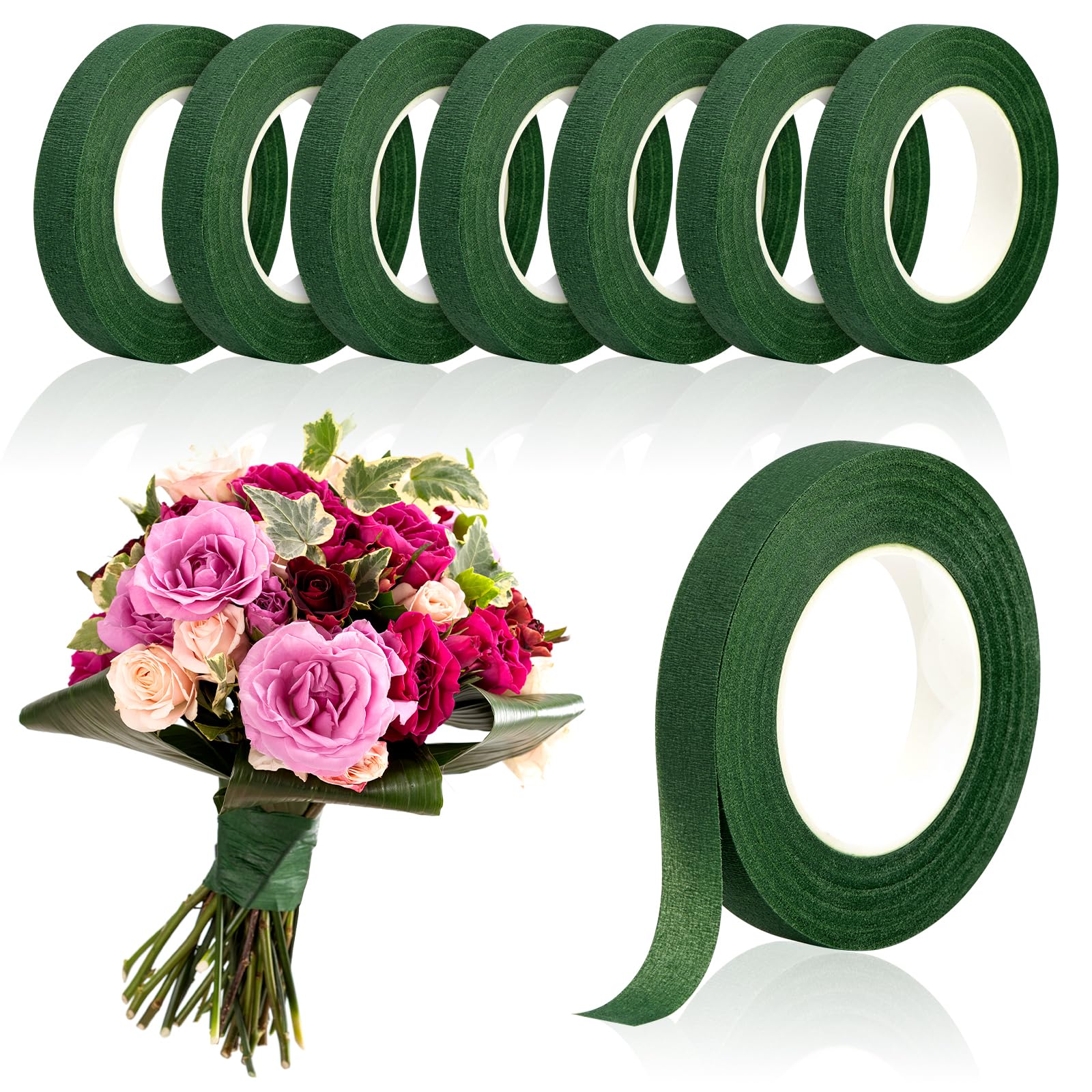 Florist Flower Supply - 20 หลา เทปดอกไม้สีเขียว เทปกระดาษห่อแบบมีกาวในตัว เทปห่อดอกไม้ DIY