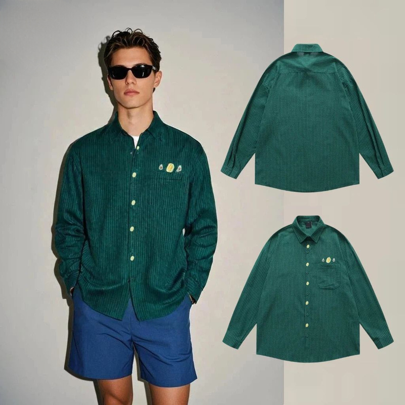 B&J Florist Supply Nyc - [B&C] เสื้อเชิ้ตแขนยาวคอปกสไตล์อังกฤษสำหรับผู้ชาย สีเขียวอะโวคาโดสุดเทรนดี้สำหรับฤดูใบไม้ร่วงและฤดูหนาว