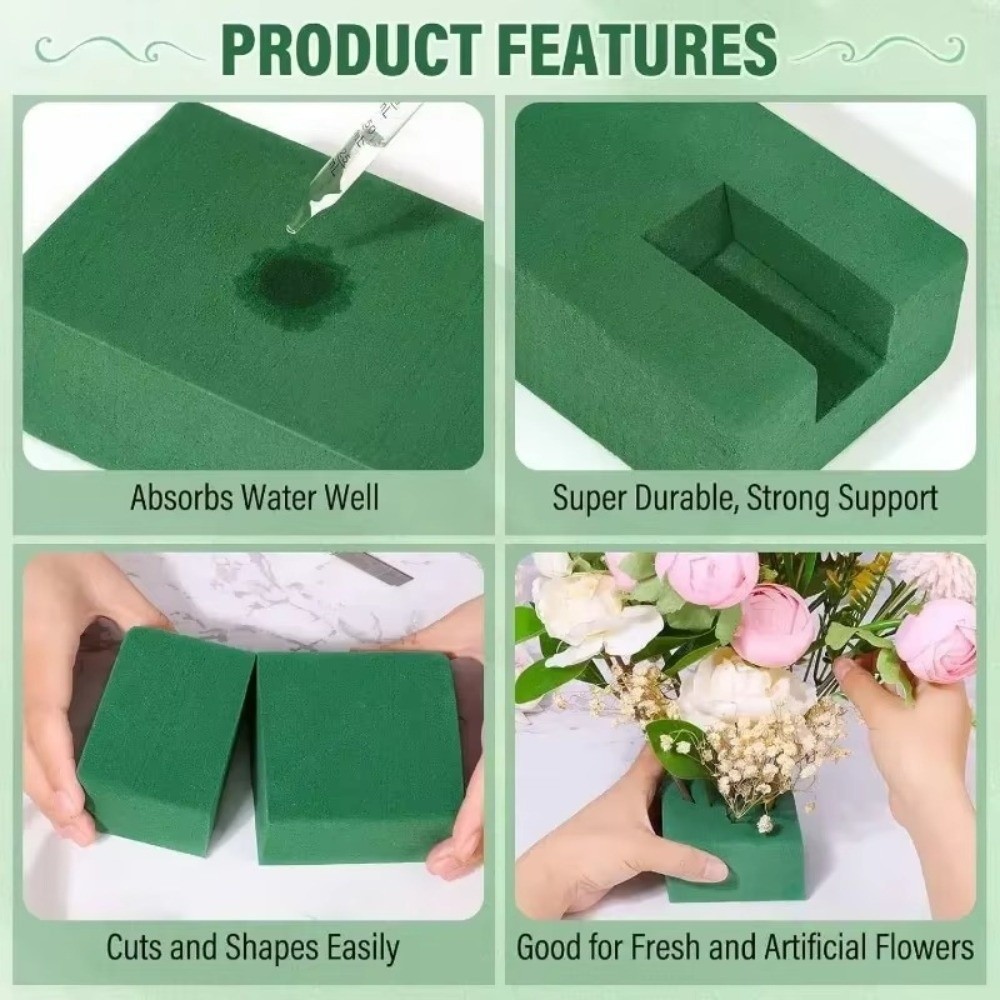 Bouquet Holder Foam - โฟมจัดดอกไม้สีเขียว รูปทรงสี่เหลี่ยมผืนผ้า สำหรับงาน DIY ที่ใส่ดอกไม้ ใช้สำหรับดูดซับน้ำและทำให้แห้ง
