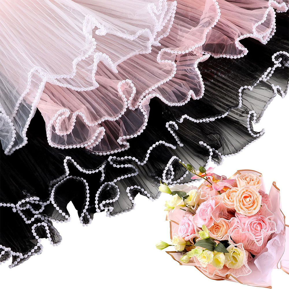 Florist Flower Supply - 28cmX3.8Yds ห่อดอกไม้กระดาษ Pearl Wave เส้นด้ายลูกไม้ตาข่าย Florist